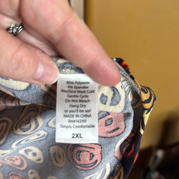 NWT Lularoe Randy Navy Blue Orange Tan Cream Circles w/ Gray Sleeve Size 2XL - Picture 5 of 7